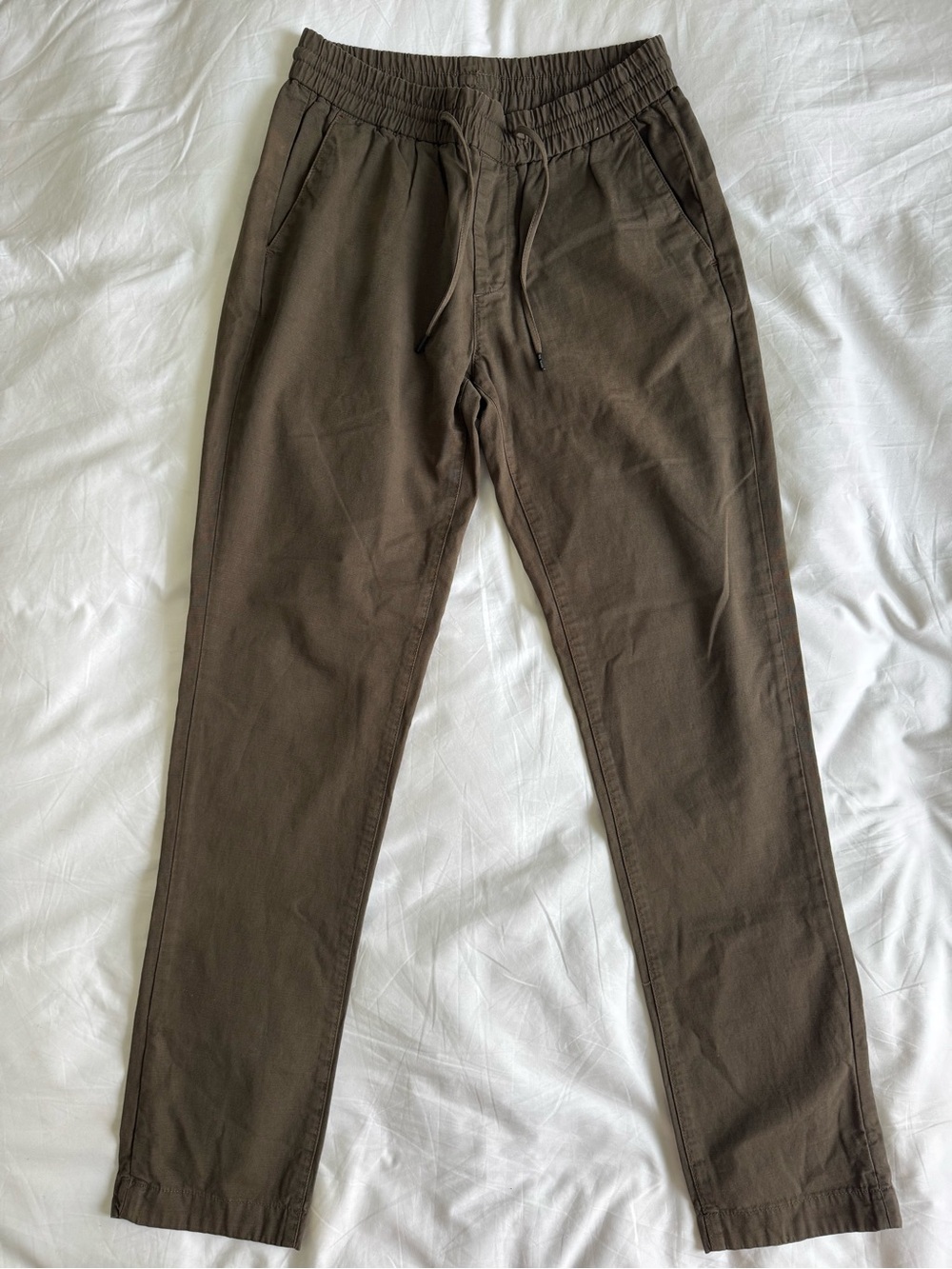 Ted Baker Olive Brown Drawstring,  Cotton/Linen Blend Trousers (Men's 30R)